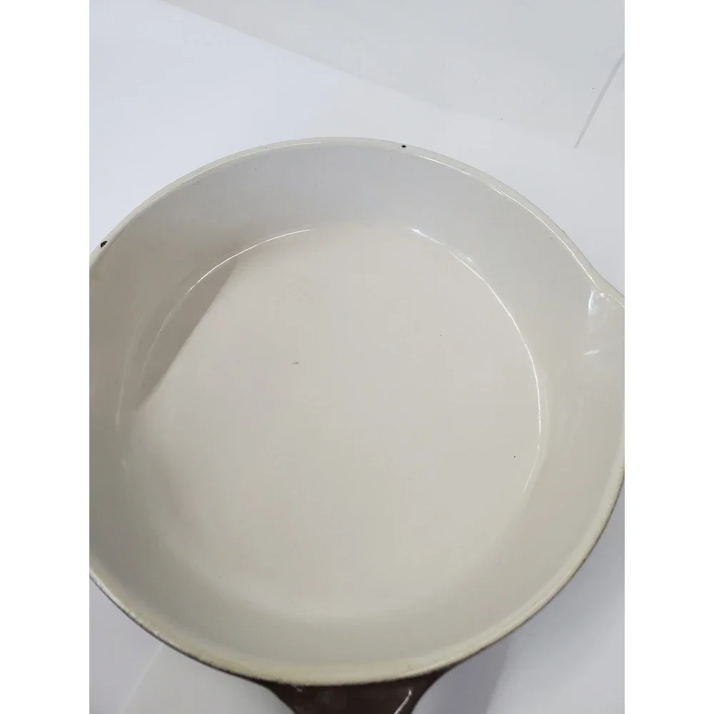 Vintage Cousances No 16 Enameled Cast Iron Skillet Brown Cream Made in France